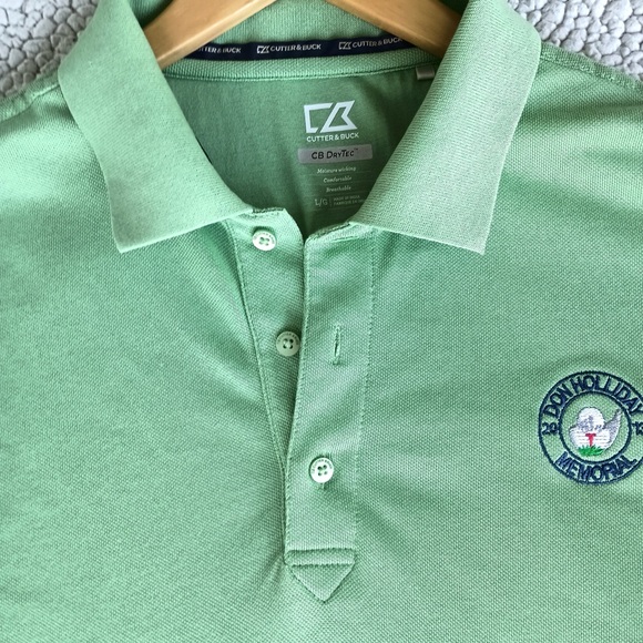 Cutter and Buck Mens Polo Shirt Golf Shirt L Green Button Up Short Sleeve Shirt - Picture 2 of 8